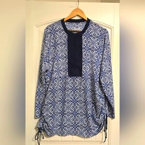 L🌟7/25$ ands' End Petite Long Sleeve Swim Tunic 1X Sea Mix Majolica Cover Up